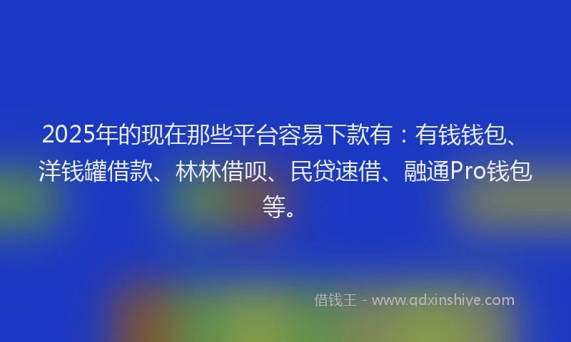 2025年的现在那些平台容易下款有：有钱钱包、洋钱罐借款、林林借呗、民贷速借、融通Pro钱包等。