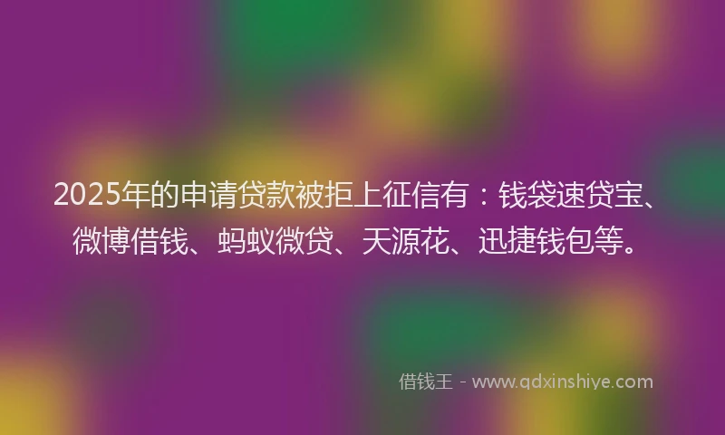2025年的申请贷款被拒上征信有：钱袋速贷宝、微博借钱、蚂蚁微贷、天源花、迅捷钱包等。