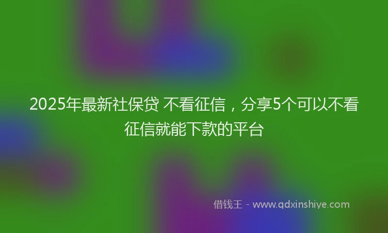 2025年最新社保贷 不看征信，分享5个可以不看征信就能下款的平台