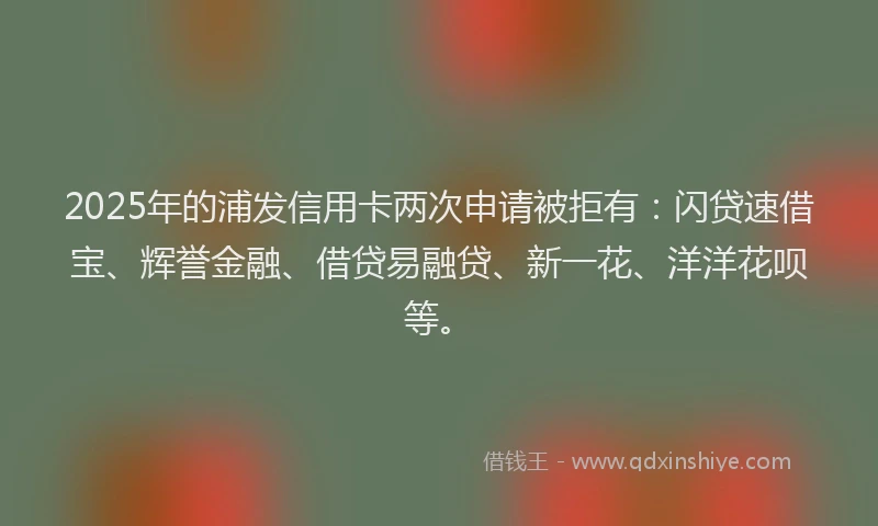 2025年的浦发信用卡两次申请被拒有:闪贷速借宝、辉誉金融、借贷易融贷、新一花、洋洋花呗等。