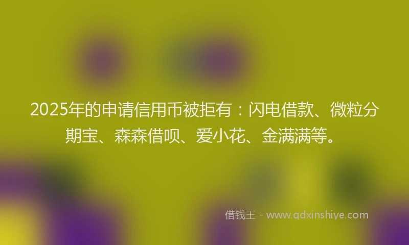 2025年的申请信用币被拒有：闪电借款、微粒分期宝、森森借呗、爱小花、金满满等。