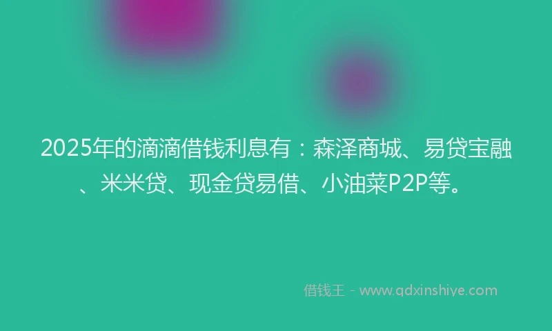 2025年的滴滴借钱利息有：森泽商城、易贷宝融、米米贷、现金贷易借、小油菜P2P等。