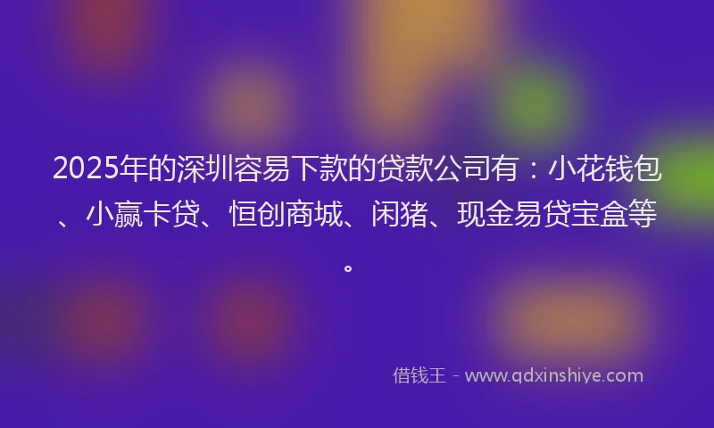2025年的深圳容易下款的贷款公司有：小花钱包、小赢卡贷、恒创商城、闲猪、现金易贷宝盒等。