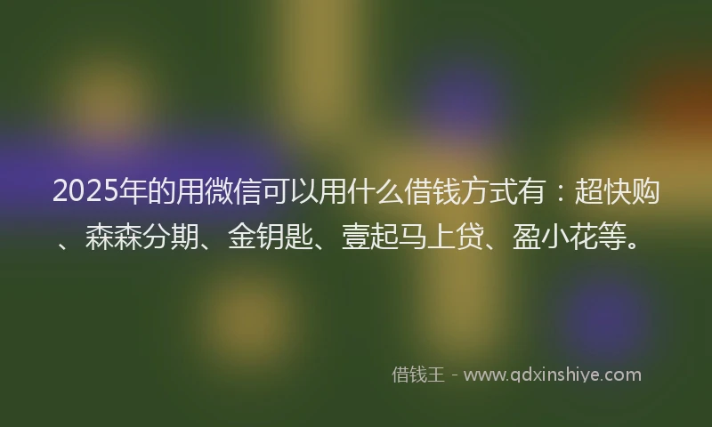 2025年的用微信可以用什么借钱方式有：超快购、森森分期、金钥匙、壹起马上贷、盈小花等。
