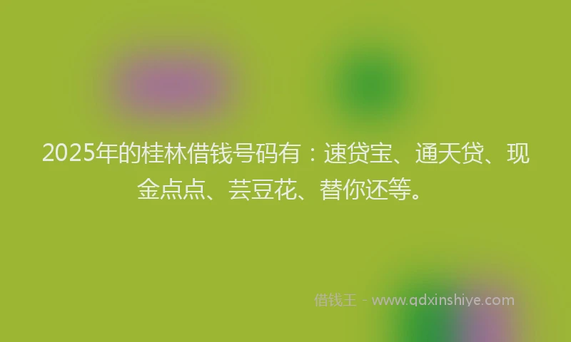 2025年的桂林借钱号码有：速贷宝、通天贷、现金点点、芸豆花、替你还等。