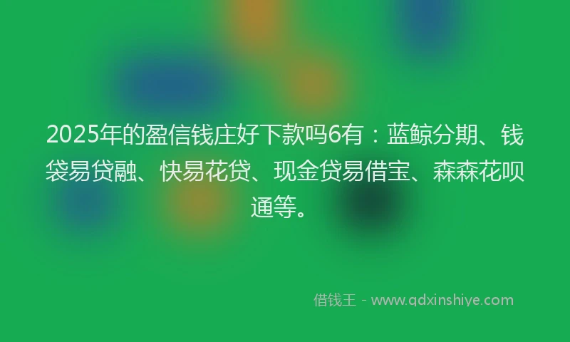 2025年的盈信钱庄好下款吗6有：蓝鲸分期、钱袋易贷融、快易花贷、现金贷易借宝、森森花呗通等。