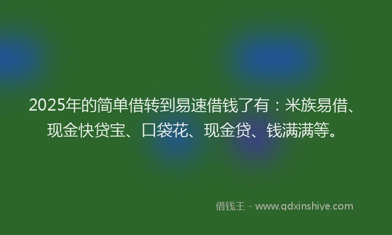 2025年的简单借转到易速借钱了有：米族易借、现金快贷宝、口袋花、现金贷、钱满满等。