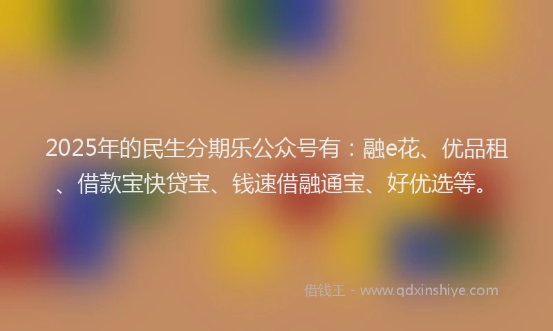 2025年的民生分期乐公众号有：融e花、优品租、借款宝快贷宝、钱速借融通宝、好优选等。