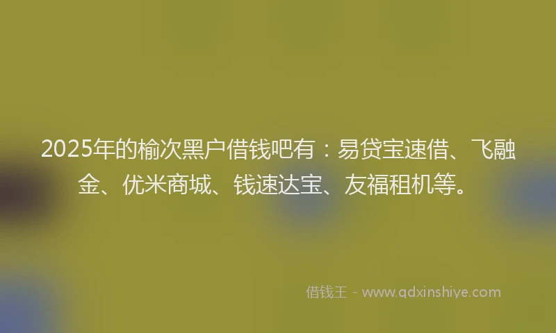 2025年的榆次黑户借钱吧有：易贷宝速借、飞融金、优米商城、钱速达宝、友福租机等。
