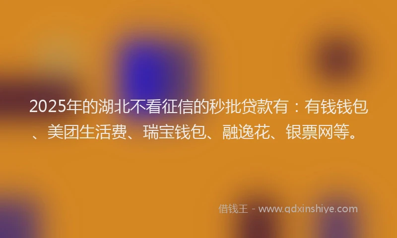 2025年的湖北不看征信的秒批贷款有：有钱钱包、美团生活费、瑞宝钱包、融逸花、银票网等。