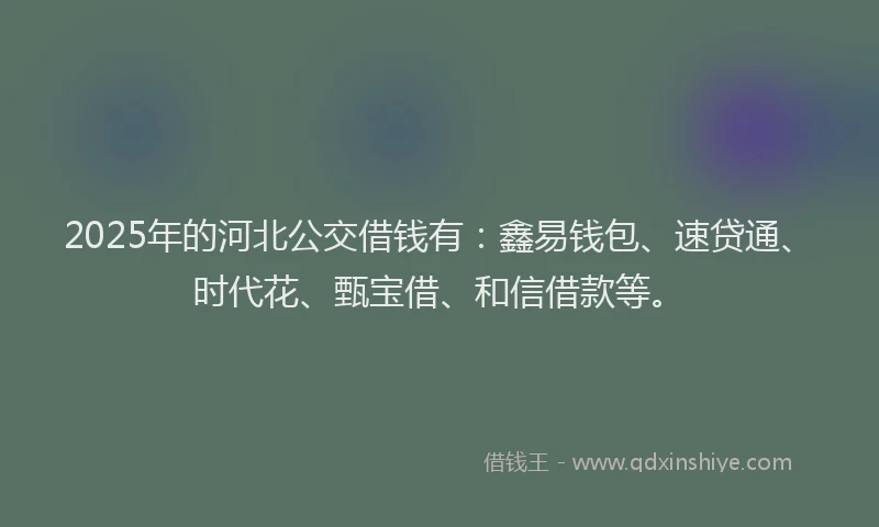 2025年的河北公交借钱有：鑫易钱包、速贷通、时代花、甄宝借、和信借款等。