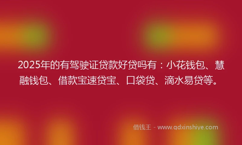 2025年的有驾驶证贷款好贷吗有：小花钱包、慧融钱包、借款宝速贷宝、口袋贷、滴水易贷等。