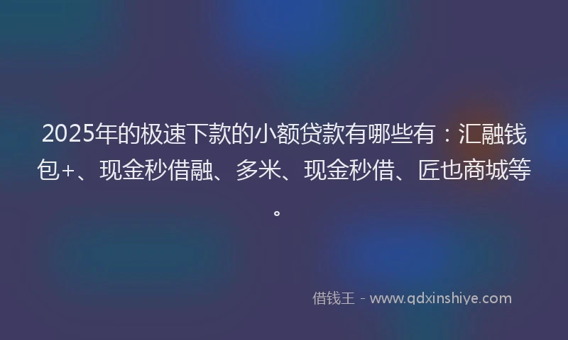 2025年的极速下款的小额贷款有哪些有：汇融钱包+、现金秒借融、多米、现金秒借、匠也商城等。