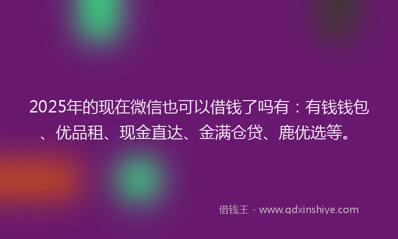 2025年的现在微信也可以借钱了吗有：有钱钱包、优品租、现金直达、金满仓贷、鹿优选等。