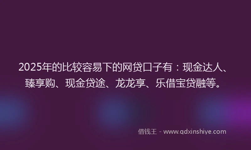 2025年的比较容易下的网贷口子有：现金达人、臻享购、现金贷途、龙龙享、乐借宝贷融等。