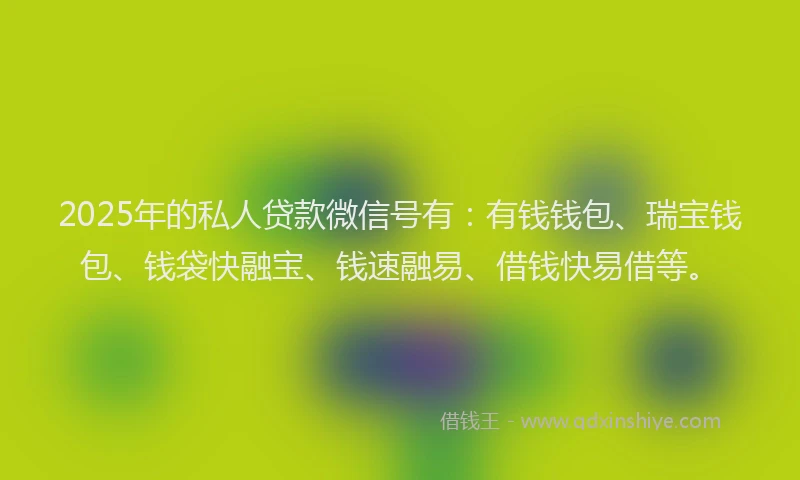 2025年的私人贷款微信号有：有钱钱包、瑞宝钱包、钱袋快融宝、钱速融易、借钱快易借等。