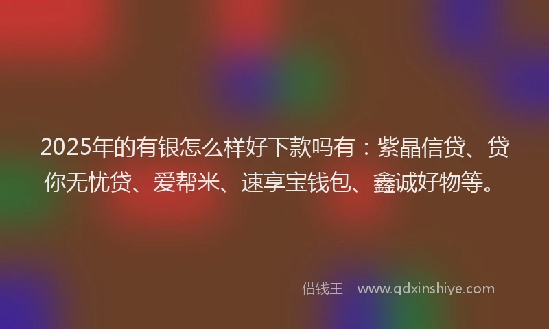 2025年的有银怎么样好下款吗有：紫晶信贷、贷你无忧贷、爱帮米、速享宝钱包、鑫诚好物等。