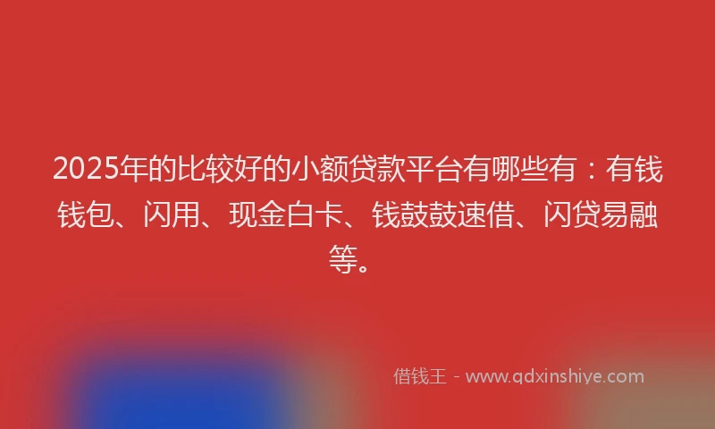 2025年的比较好的小额贷款平台有哪些有：有钱钱包、闪用、现金白卡、钱鼓鼓速借、闪贷易融等。