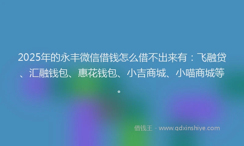 2025年的永丰微信借钱怎么借不出来有：飞融贷、汇融钱包、惠花钱包、小吉商城、小喵商城等。