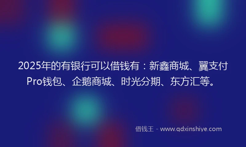 2025年的有银行可以借钱有：新鑫商城、翼支付Pro钱包、企鹅商城、时光分期、东方汇等。
