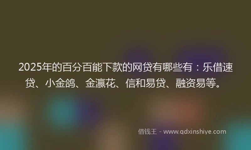 2025年的百分百能下款的网贷有哪些有：乐借速贷、小金鸽、金瀛花、信和易贷、融资易等。