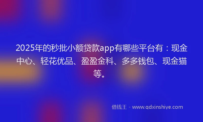 2025年的秒批小额贷款app有哪些平台有：现金中心、轻花优品、盈盈金科、多多钱包、现金猫等。