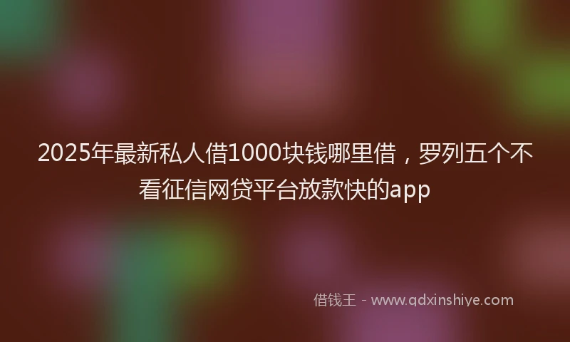 2025年最新私人借1000块钱哪里借，罗列五个不看征信网贷平台放款快的app