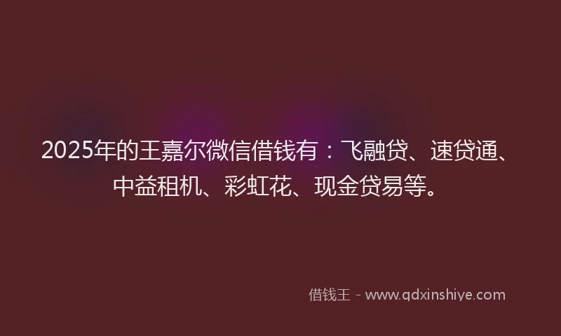 2025年的王嘉尔微信借钱有：飞融贷、速贷通、中益租机、彩虹花、现金贷易等。