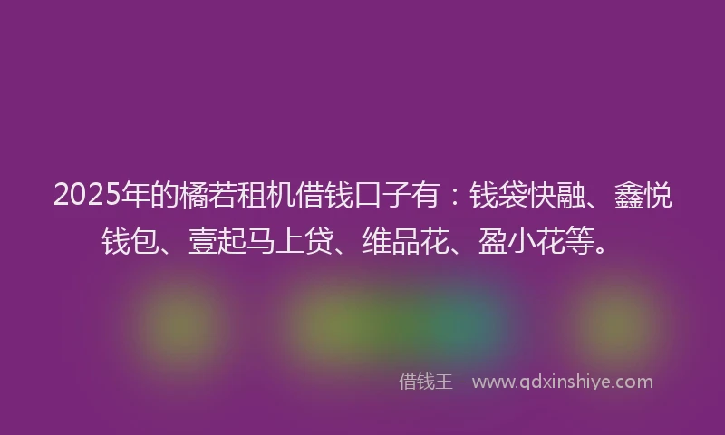 2025年的橘若租机借钱口子有：钱袋快融、鑫悦钱包、壹起马上贷、维品花、盈小花等。
