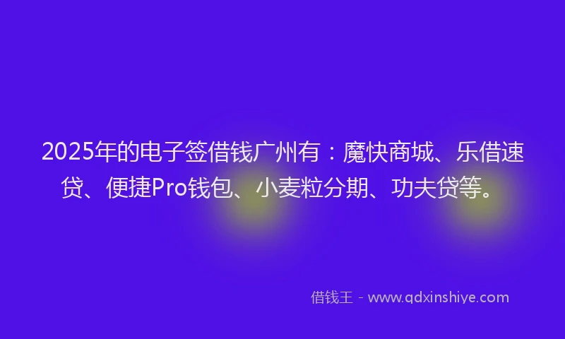 2025年的电子签借钱广州有：魔快商城、乐借速贷、便捷Pro钱包、小麦粒分期、功夫贷等。