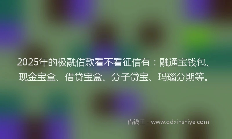 2025年的极融借款看不看征信有：融通宝钱包、现金宝盒、借贷宝盒、分子贷宝、玛瑙分期等。