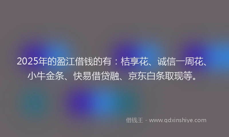 2025年的盈江借钱的有：桔享花、诚信一周花、小牛金条、快易借贷融、京东白条取现等。