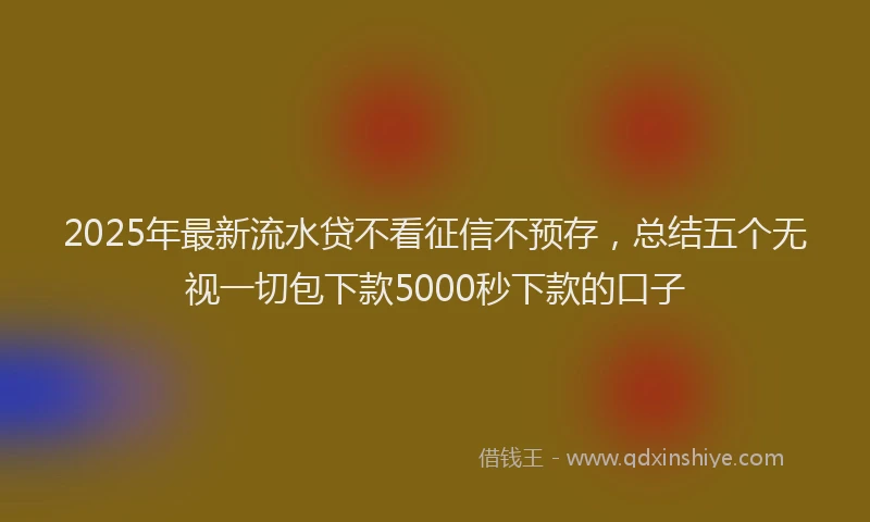 2025年最新流水贷不看征信不预存，总结五个无视一切包下款5000秒下款的口子