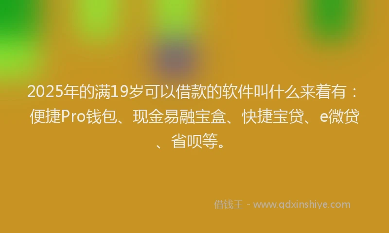 2025年的满19岁可以借款的软件叫什么来着有：便捷Pro钱包、现金易融宝盒、快捷宝贷、e微贷、省呗等。