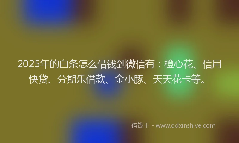 2025年的白条怎么借钱到微信有：橙心花、信用快贷、分期乐借款、金小豚、天天花卡等。