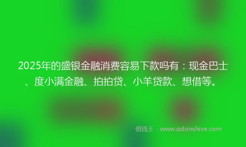 2025年的盛银金融消费容易下款吗有：现金巴士、度小满金融、拍拍贷、小羊贷款、想借等。