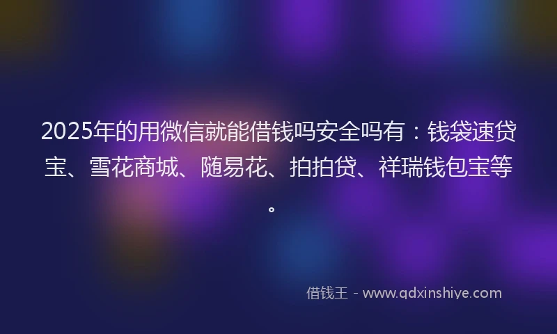 2025年的用微信就能借钱吗安全吗有:钱袋速贷宝、雪花商城、随易花、拍拍贷、祥瑞钱包宝等。