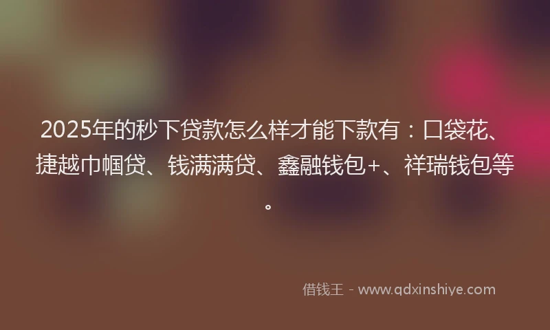 2025年的秒下贷款怎么样才能下款有：口袋花、捷越巾帼贷、钱满满贷、鑫融钱包+、祥瑞钱包等。