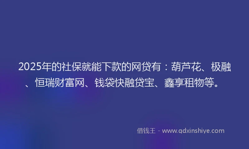 2025年的社保就能下款的网贷有：葫芦花、极融、恒瑞财富网、钱袋快融贷宝、鑫享租物等。