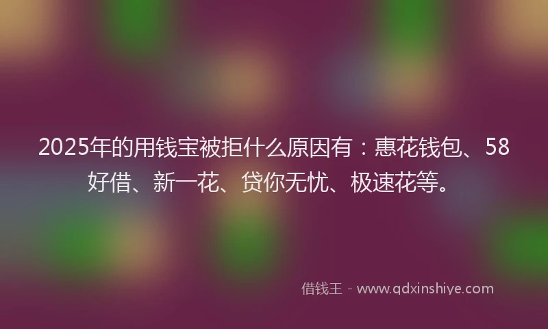 2025年的用钱宝被拒什么原因有：惠花钱包、58好借、新一花、贷你无忧、极速花等。