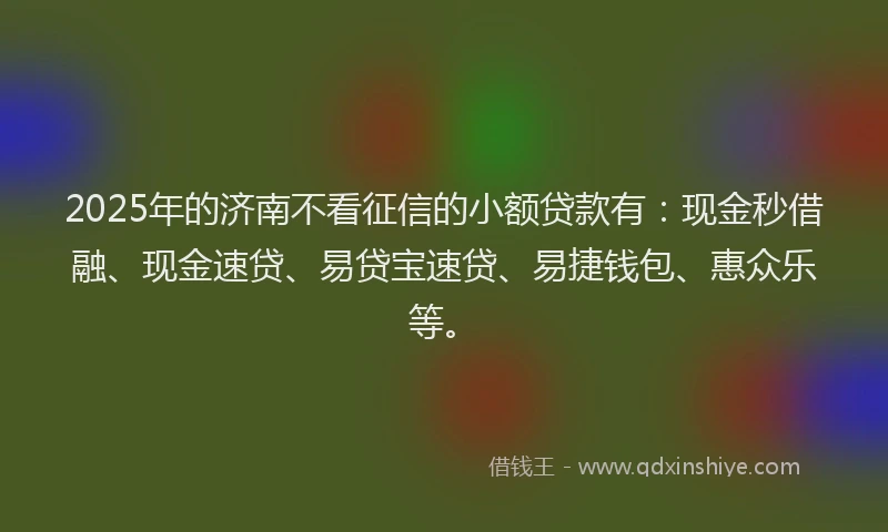 2025年的济南不看征信的小额贷款有：现金秒借融、现金速贷、易贷宝速贷、易捷钱包、惠众乐等。