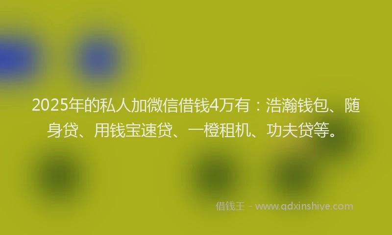 2025年的私人加微信借钱4万有：浩瀚钱包、随身贷、用钱宝速贷、一橙租机、功夫贷等。