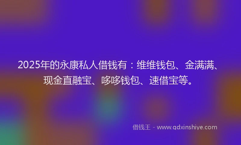 2025年的永康私人借钱有：维维钱包、金满满、现金直融宝、哆哆钱包、速借宝等。