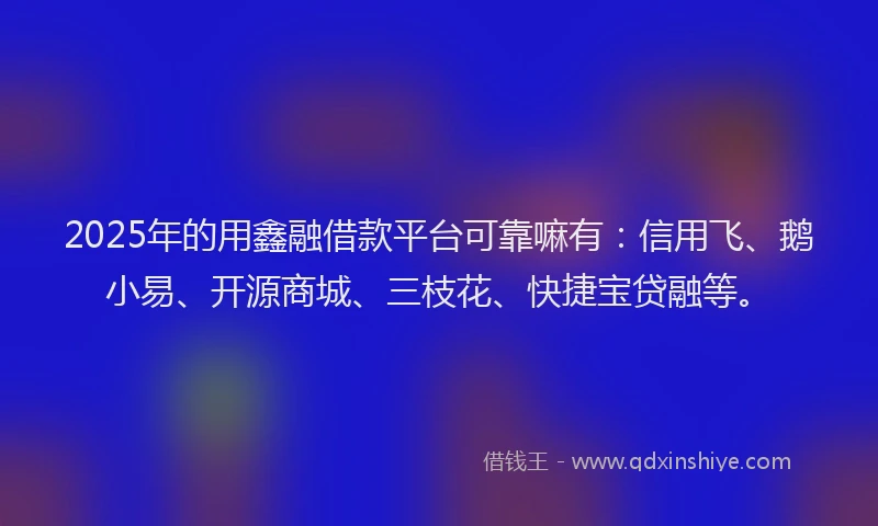 2025年的用鑫融借款平台可靠嘛有：信用飞、鹅小易、开源商城、三枝花、快捷宝贷融等。
