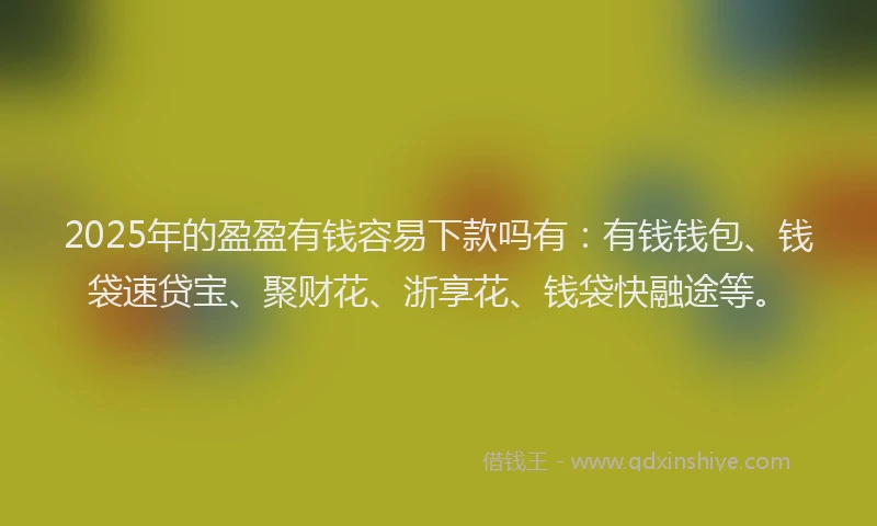 2025年的盈盈有钱容易下款吗有：有钱钱包、钱袋速贷宝、聚财花、浙享花、钱袋快融途等。