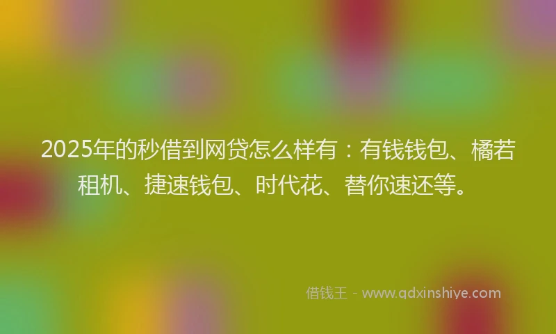 2025年的秒借到网贷怎么样有：有钱钱包、橘若租机、捷速钱包、时代花、替你速还等。