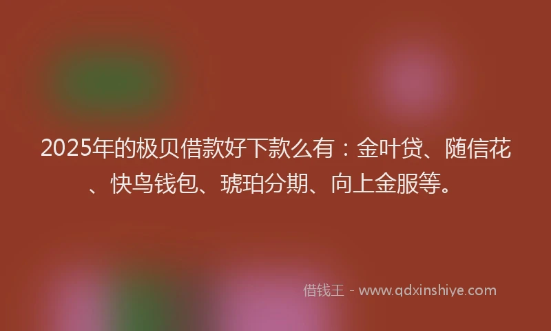 2025年的极贝借款好下款么有：金叶贷、随信花、快鸟钱包、琥珀分期、向上金服等。