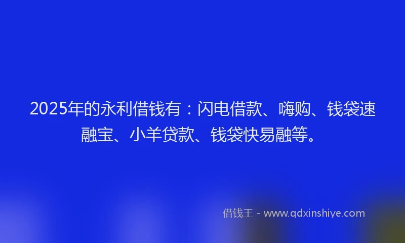 2025年的永利借钱有：闪电借款、嗨购、钱袋速融宝、小羊贷款、钱袋快易融等。