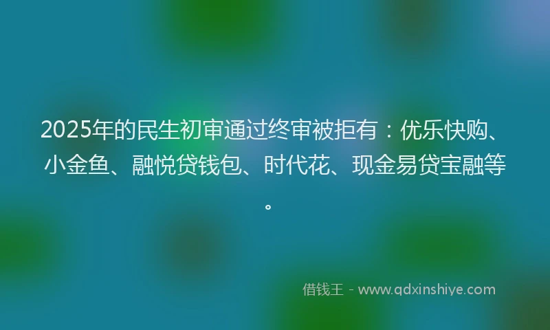 2025年的民生初审通过终审被拒有：优乐快购、小金鱼、融悦贷钱包、时代花、现金易贷宝融等。