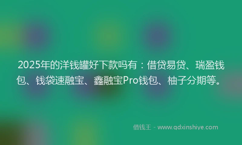2025年的洋钱罐好下款吗有：借贷易贷、瑞盈钱包、钱袋速融宝、鑫融宝Pro钱包、柚子分期等。